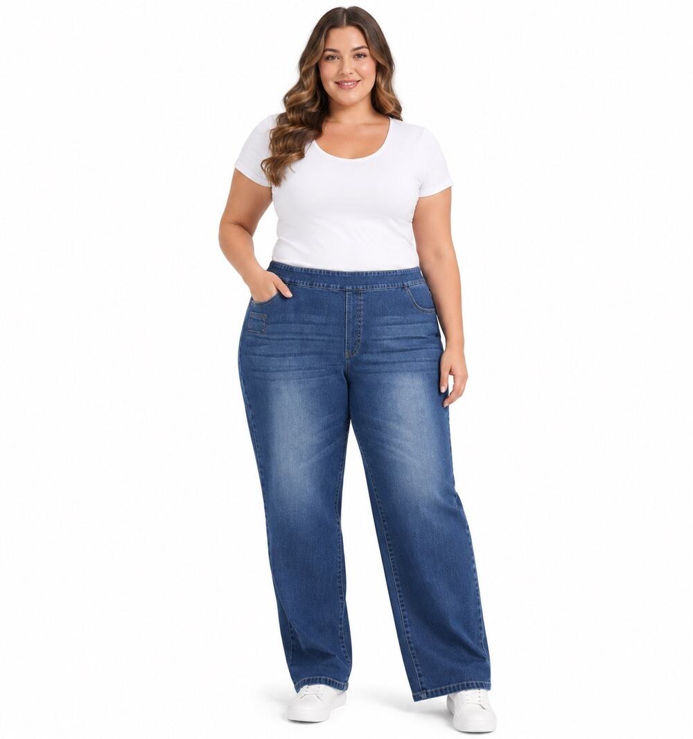 HALARA Women's 2X Long Denim Jeans Pull On Straight Leg Blue 31" Inseam